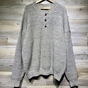 Vintage St Johns Bay Henley Sweater Men’s 2XLT Gray Cotton Wool Blend Fisherman
